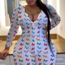 2020 Autumn Colorful Butterfly Print Casual Long Sleeve Bodycon Jumpsuits With Pocket V Neck Women's One Piece Overalls Rompers 2024 - buy cheap