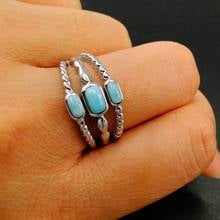 Anillo Larimar Natural de tres piedras para mujer, Plata de Ley 925 100% auténtica, compromiso, boda, regalo 2024 - compra barato