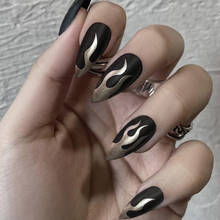 24pcs/Set Punk Stiletto Matte Fake Nails European Black Fire Pattern Artificial Fingernail Decal Full Nail Art Tips with Glue 2024 - buy cheap