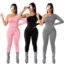 2021 Fitness One Shoulder Rompers Women Jumpsuit Autumn Bodycon Playsuits for Female Long Sleeve One Piece Overalls Tracksuits 2024 - buy cheap