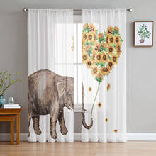 Loving Sunflower And Elephant Voile Curtains for Living Room Window Treatment Sheer Curtains for Bedroom Kitchen Drapes 2024 - buy cheap
