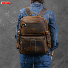 Mochila multibolsillo de cuero para hombre, bolso de hombro para ordenador de gran capacidad, con Correa, de viaje, Retro, Crazy Horse 2024 - compra barato