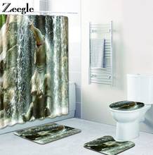 Zeegle-alfombra de baño con juego de cortina de ducha, Felpudo de baño absorbente, antideslizante, 4 piezas 2024 - compra barato