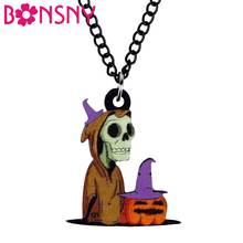 Bonsny Acrylic Halloween Zombie Pumpkin Head Necklace Choker Collar Pendant Jewelry For Women Teens Festival Funny Fashion Gift 2024 - buy cheap