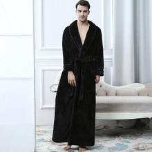Black robe Kimono Bath Robe Male long sleeve Warm Dressing Gown Herren Schlafanzug Winter Extra Long Flannel Bathrobe 2024 - buy cheap