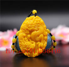 Fashion yellow Jade Dragon Pendant Necklace Jewellery Chinese Hand-Carved Relax Healing Women Man Luck Gifts Amulet P28 2024 - buy cheap