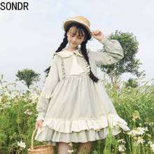 Vestidos de Lolita Kawaii para mujer, ropa femenina de manga larga con cuello de muñeca, Ulzzang Harajuku, con volantes 2024 - compra barato