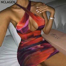 NCLAGEN Cross Halter женское летнее платье с принтом бюстье с вырезами без рукавов для вечерние НКИ клуба 2021 женские пляжные облегающие наряды 2024 - купить недорого