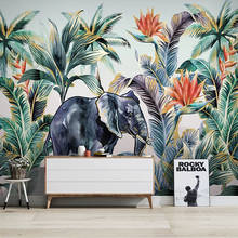 Papel tapiz 3D personalizado, murales de pared con foto de bosque moderno, Animal, elefante, planta Tropical, flor, árbol de coco, sala de estar, TV, pegatina 3D 2024 - compra barato