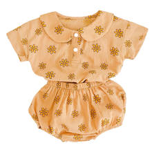 Ins Summer Baby Girls Yellow Sunflower Shirt+Shorts Two-piece Clothing Set 3 6 9 12 18 24 Month Baby Clothes OBS214801 2024 - buy cheap
