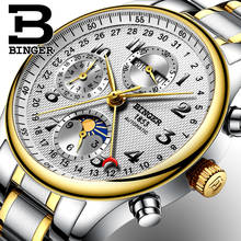 Switzerland luxury brand BINGER watches men Multiple function Moon Phase sapphire Calendar Mechanical Waterproof Watches B-603-8 2024 - buy cheap