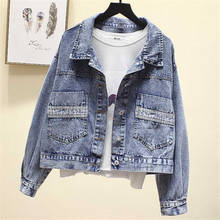 Jaqueta jeans feminina vintage e de outono, casaco rasgado, de tamanho grande, corta-vento, plus size p683, novo, 2020 2024 - compre barato