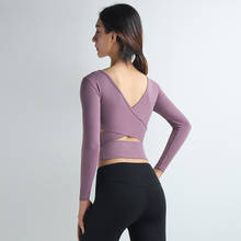 Zhangyunuo Yoga Long Sleeve Shirts Sexy Padded Gym Crop Top Solid Backless Tops Women Sports Tight Fitness Active Sweatshirts 2024 - buy cheap