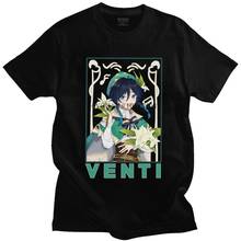 Camiseta masculina genshin venti, camiseta de manga curta para homens, camiseta de algodão slim fit do jogo clássico, anime, mercadorias 2024 - compre barato