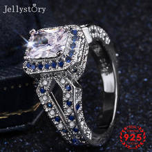 Jellystory Luxury 925 Silver Ring with Sapphire Zircon Gemstones Jewellery for Women Wedding Engagement Party Gifts Wholesales 2024 - buy cheap