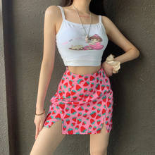 Summer Women Strawberry Printing Pencil Bodycon Skirts High waist Split Fashion Sweet Sexy Mini Skirt Bottoms Clothing Holiday 2024 - buy cheap