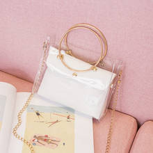 Bolsa de design de luxo feminina, bolsa de ombro transparente em pvc com alça em corrente 2024 - compre barato