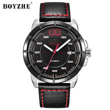 BOYZHE Brand Men Mechanical Watch Black Minimalism Dial Date Business Sports Male Genuine Leather Wrist Automatic Clock Relogio 2024 - buy cheap