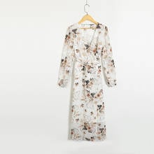 Женское повседневное весеннее платье с цветочным принтом и v-образным вырезом с длинными рукавами, украшенное поясом Vestidos 2024 - купить недорого