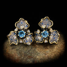 CIZEVA 2020 New Arrival Black Gold Filled Stud Earrings Women's Simple Elegant Flower Inlay Blue Zircon Earrings Wedding Jewelry 2024 - buy cheap