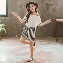 Summer Kids Clothes For Girls Sling Shirt+Stripe Shorts 2Pcs Children Clothing Set Teen Girls Clothing Sets 4 6 8 10 11 12 Years 2024 - купить недорого