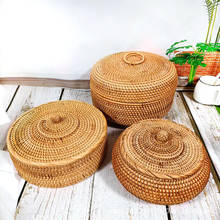Round Rattan Boxes with Lid Hand-Woven Multi-Purpose Wicker Tray 11 Inch Picnic Food Bread Table Storage Basket MJ 2024 - buy cheap