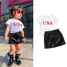 Conjuntos de ropa para niñas pequeñas, camisetas de manga corta con estampado de letras de 1 a 5 años, Tops + minifaldas negras, moda 2020 2024 - compra barato