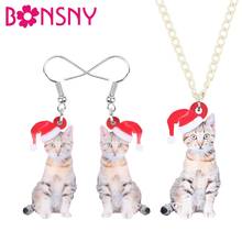 Bonsny Acrylic Christmas American Hat Wirehair Cat Jewelry Sets Necklace Earrings Animal Jewelry For Women Girls Teen Charm Gift 2024 - buy cheap