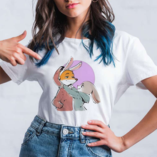 Disney T-Shirt Chic Fashion Zootopia Rabbit Fox Cartoon O-Neck Women T-Shirt Unisex Couples Cotton Tee Short Sleeve Tops 2024 - buy cheap