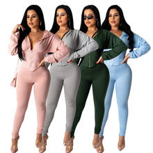 Conjunto duas peças feminino casual para primavera, top curto + calças compridas, roupa esportiva para mulheres, cor sólida, 2021 2024 - compre barato