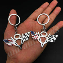 2pcs Metal Chrome Car V8 Vintage USA Flag Key Ring Chain Fob Emblem Badge 2024 - buy cheap