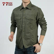 Рубашка мужская, из 100% хлопка, с длинным рукавом, в стиле милитари, весна-осень, 6XL 2024 - купить недорого