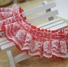 40Yards 4cm Lace Fabric Pleated Lace Ribbon Toy Dolls Clothing Collar Dress Trim DIY Sewing Red White 2024 - buy cheap