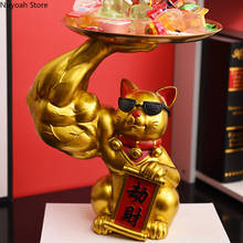Creative Muscle Arm Lucky Cat Ornaments Gold Storage Tray Piggy Bank Storage Ornaments Living Room Home Decoration Accessories 2024 - buy cheap