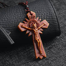 Red Acrylic Cross Necklace Religious Catholic Crucifix Jesus IARI Pendant Necklaces for Men Women Rope Chains Prayer Jewelry 2024 - buy cheap