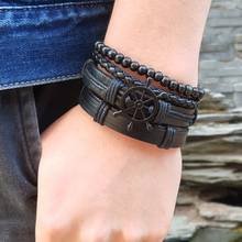 Wholesale Cuff braided Wrap Bracelet & Bangles Men Jewelry Pirate Multilayer Leather Anchor Bracelet Vintage Men's Jewelry 2024 - buy cheap