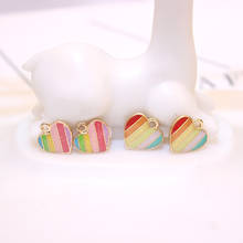 10pcs Color Stripe  Heart Enamel  Charms Metal Pendant for  Earring DIY Jewelry  Accessories 2024 - buy cheap