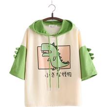 Women Dinosaur Sweatshirts With Horns Sweet Style Short Sleeve Cotton Hoodies Girls Green Hoodie Print Hooded Harajuku Pullovers 2024 - buy cheap