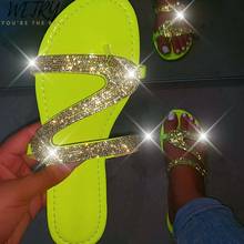 2020 new women fashion wild beach flip flop bright diamond flat bottom outdoor wild student sandals Bling slippers 2024 - buy cheap