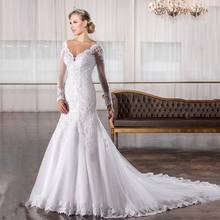 Robe De Mariée White Long Sleeves V Neck Crystals Beaded Bridal Gown Bohemain Luxury Formal Mermaid Wedding Dress Custom Made 2024 - buy cheap