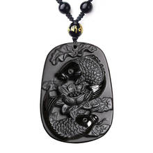 Colgante de obsidiana con forma de pez y loto, colgante de Jade Original, joyería de Jade, 100% 2024 - compra barato