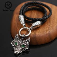 Men Viking Celtic Wolf Head Pendant Ravens Leather Rope Stainless Steel Eagle Thors Hammer Amulet Axe Necklaces Vegvisir Jewelry 2024 - buy cheap