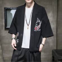 Loja chinesa online yukata japonês robe bordado cardigan asiático quimono camisa masculina tradicional japonês quimonos haori ff2827 2024 - compre barato