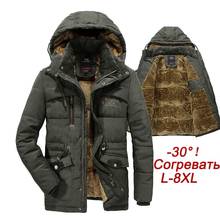 Зимняя куртка в стиле милитари для мужчин толстые теплые парки пальто с капюшоном верхняя одежда с защитой от ветра, с несколькими карманами стеганая куртка размера плюс 7XL 8XL 2024 - купить недорого