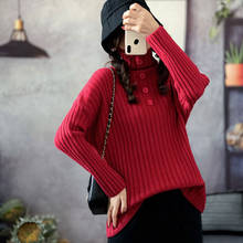 DIMANAF Oversize Women Knitting Sweaters Turtleneck Buttons Warm Pullover Striped Fashion Casual Vintage Autumn Loose Sweater 2024 - buy cheap