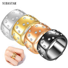 NIBASTAR Inlaid With Shiny Crystal Width Ring For Woman Stainless Steel Fashion Simple Individuation Shining Ring Party Jewelry 2024 - buy cheap
