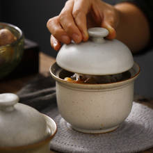 Японская керамическая ретро-чашка для тушения домашняя маленькая миска для яиц на пару керамическая чашка для супа с крышкой Чаша для сочетания еды птичьего гнезда 2024 - купить недорого