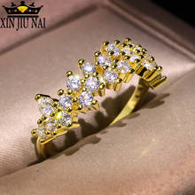 Женское кольцо из розового золота с белым цирконом, роскошные ювелирные украшения в форме кластера со звездой из циркония, 14 к золота, два цвета, подарочное кольцо с бриллиантами 2024 - купить недорого