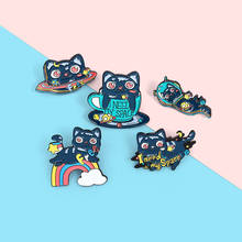 Space Cat Enamel Pins Cat Planet Astronaut Mug Kitten Universe Brooches Rainbow Animal Bag Lapel Pin Badge Jewelry Gift Friends 2024 - buy cheap