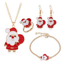 Conjunto de collar y pendientes de esmalte rojo de Papá Noel para niña, conjunto de anillo y pulsera, cadena de oro, accesorios de ropa, conjunto de joyería 2024 - compra barato